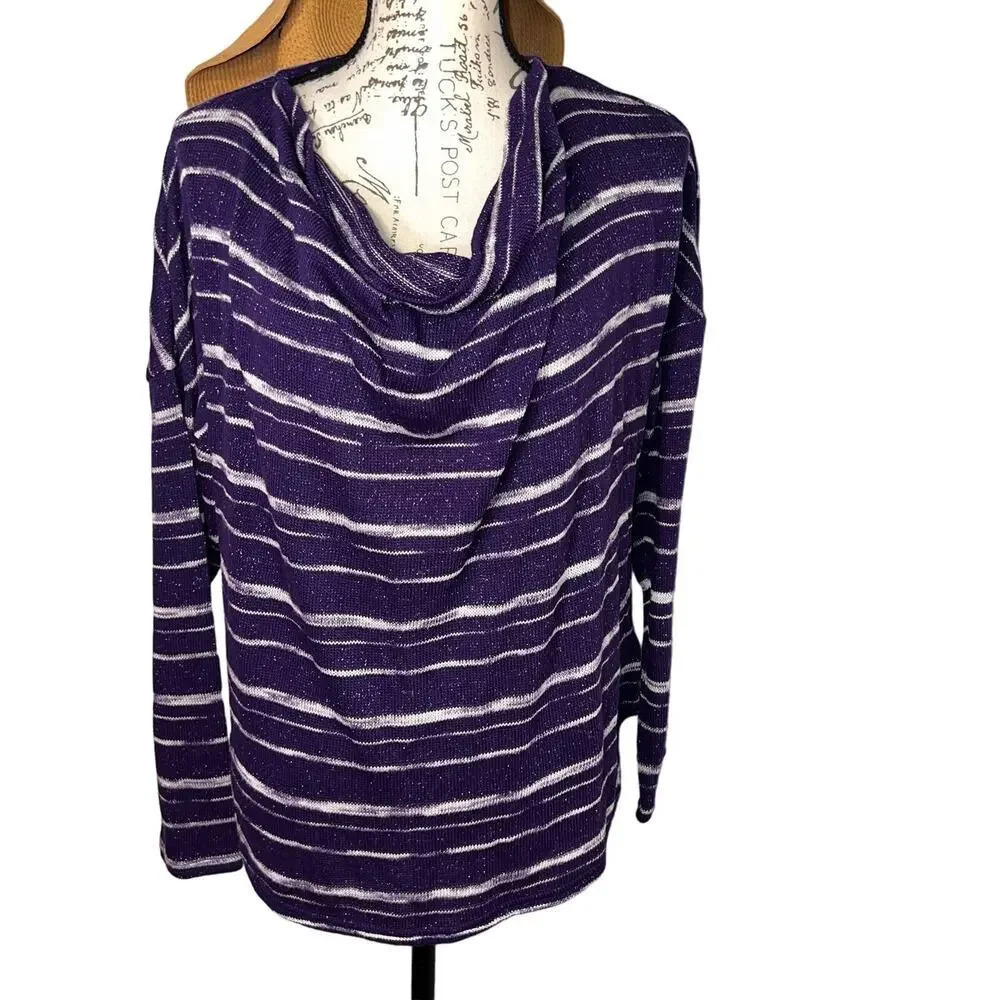 Apt.9, XL, purple white stripe metallic slouchy cowl neck long sleeve sweater ￼‎